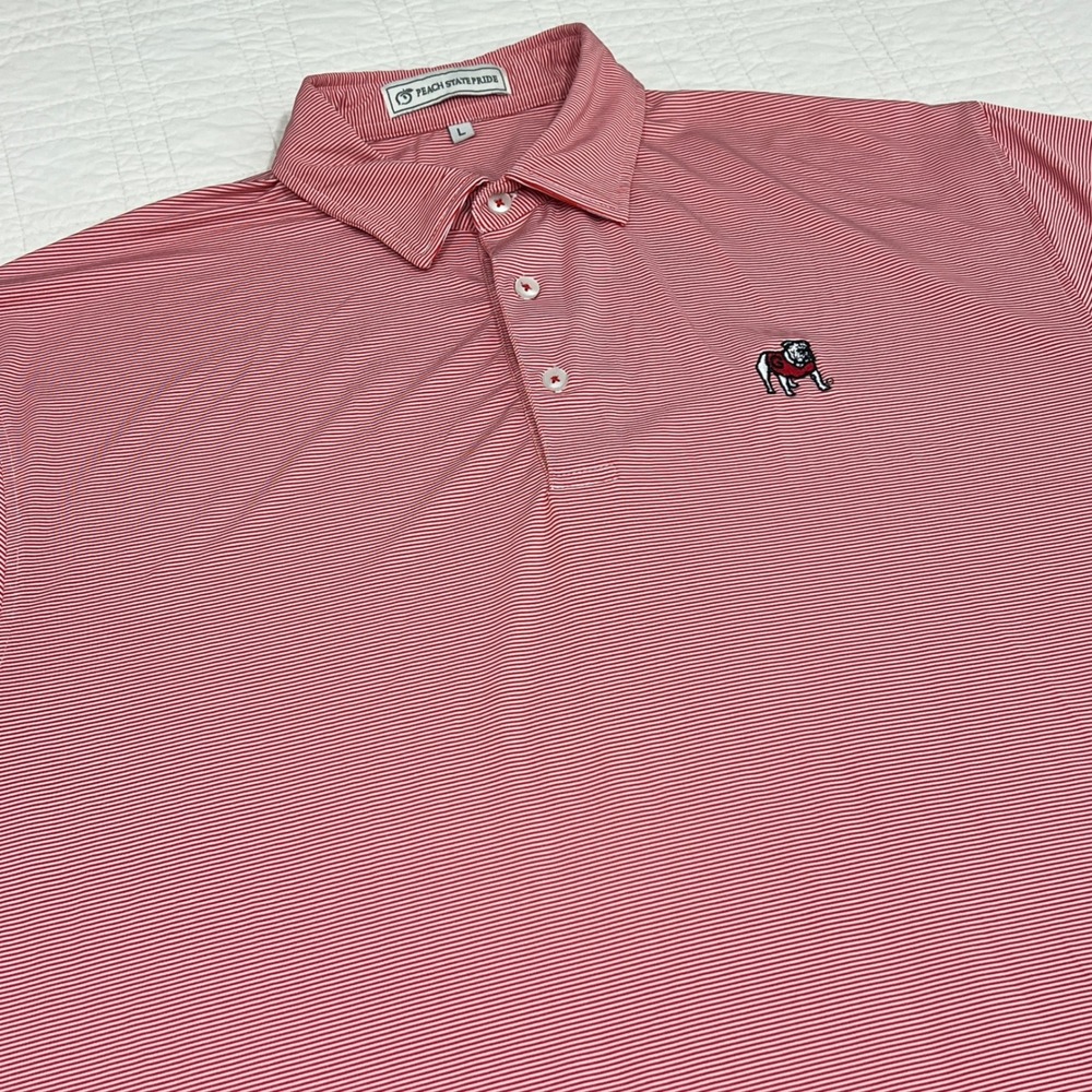 Peach State Pride Mens Georgia Bulldogs Polo Shirt Red White Stripe Large